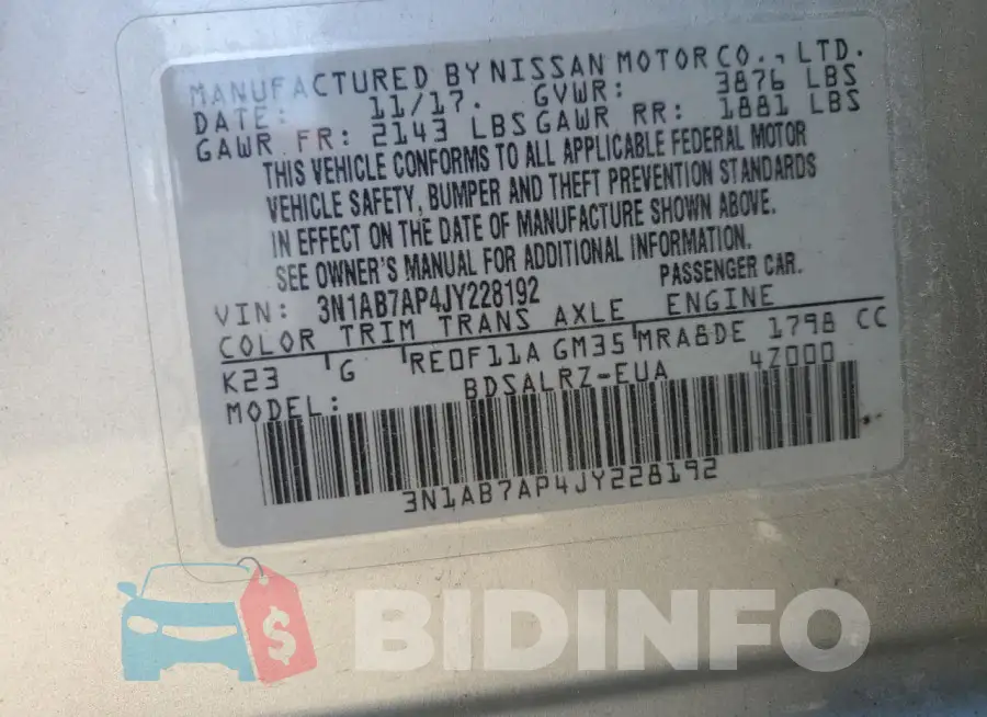3N1AB7AP4JY228192 Photo# 12