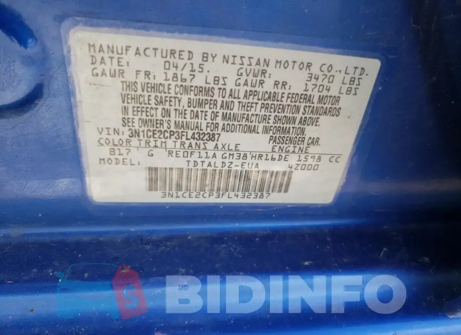 3N1CE2CP3FL432387 Photo# 12