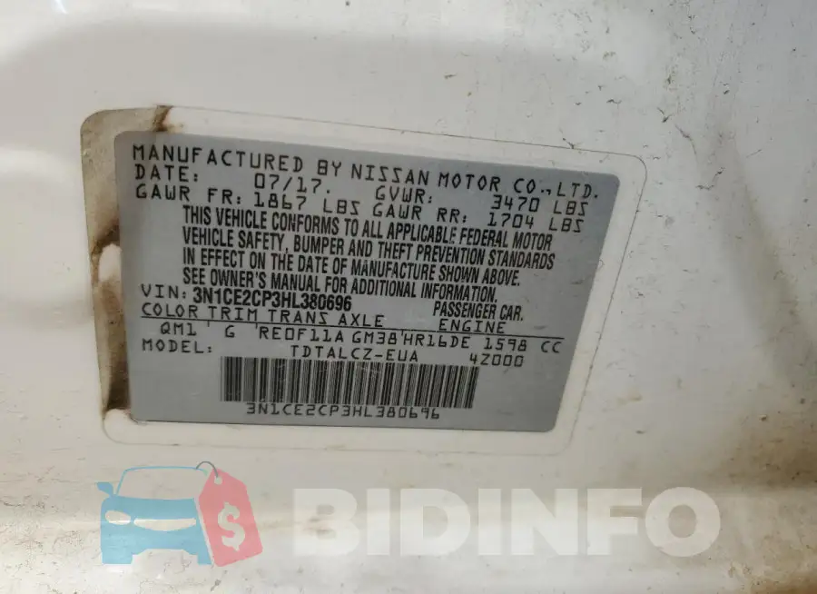 3N1CE2CP3HL380696 Photo# 12