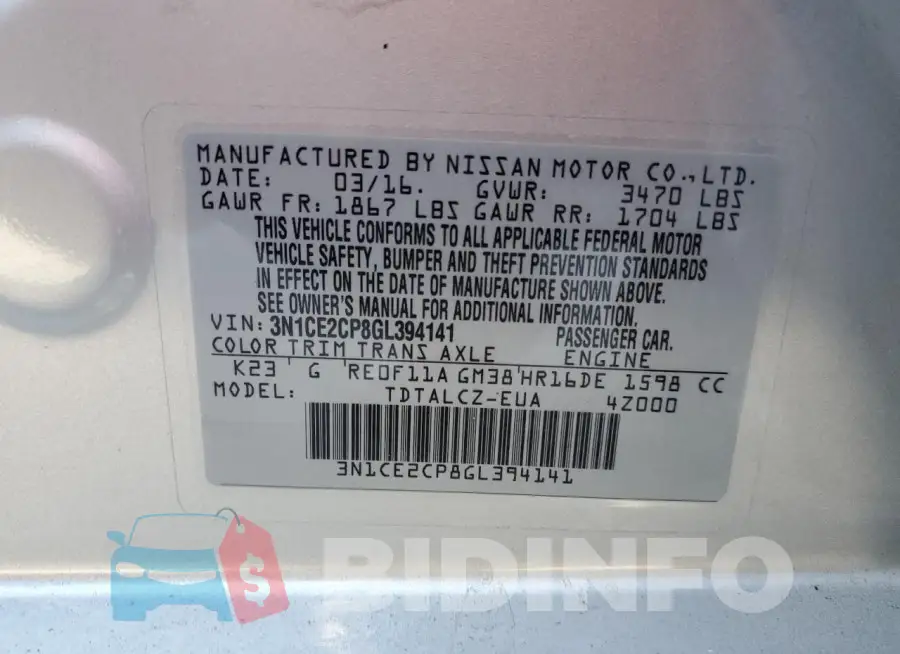 3N1CE2CP8GL394141 Photo# 12