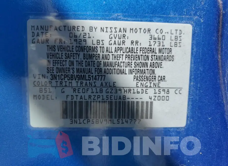 3N1CP5BV9ML514777 Photo# 13