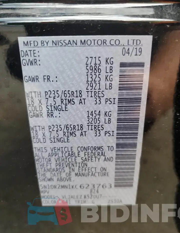 5N1DR2MN1KC623763 Photo# 13