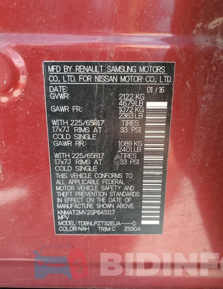 KNMAT2MV2GP645117 Photo# 13