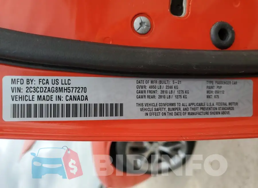 2C3CDZAG8MH577270 Photo# 13