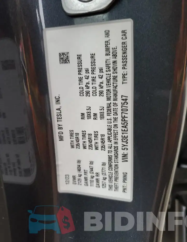 5YJ3E1EA5PF707547 Photo# 12