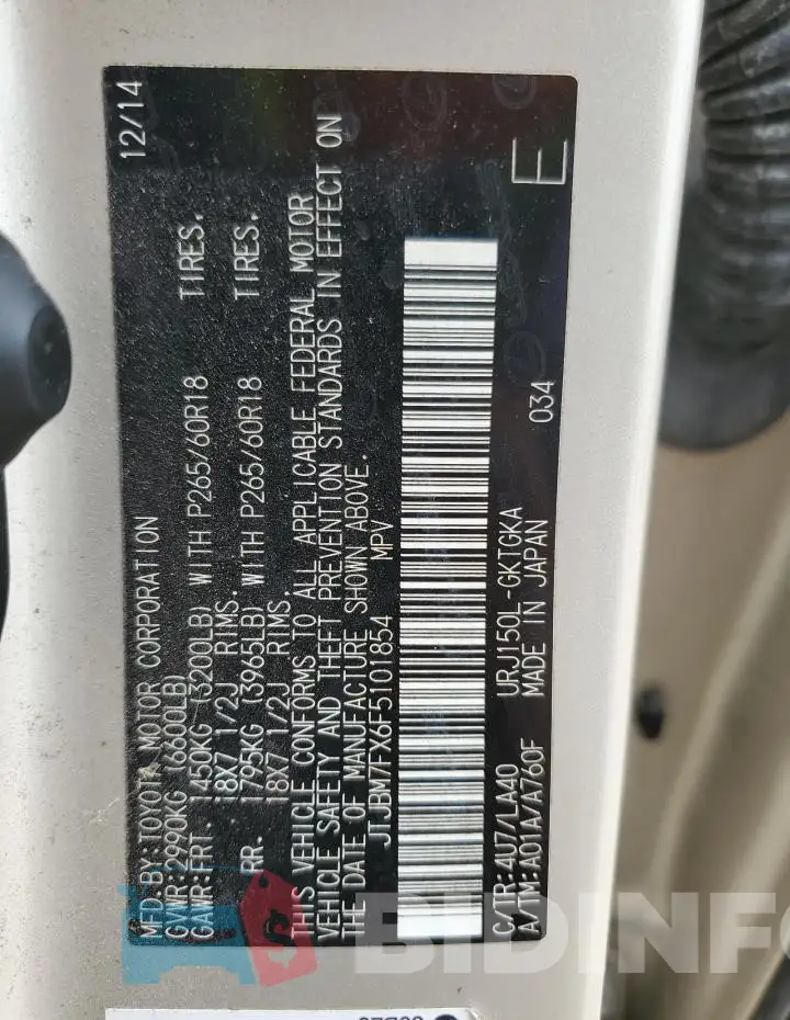 JTJBM7FX6F5101854 Photo# 14