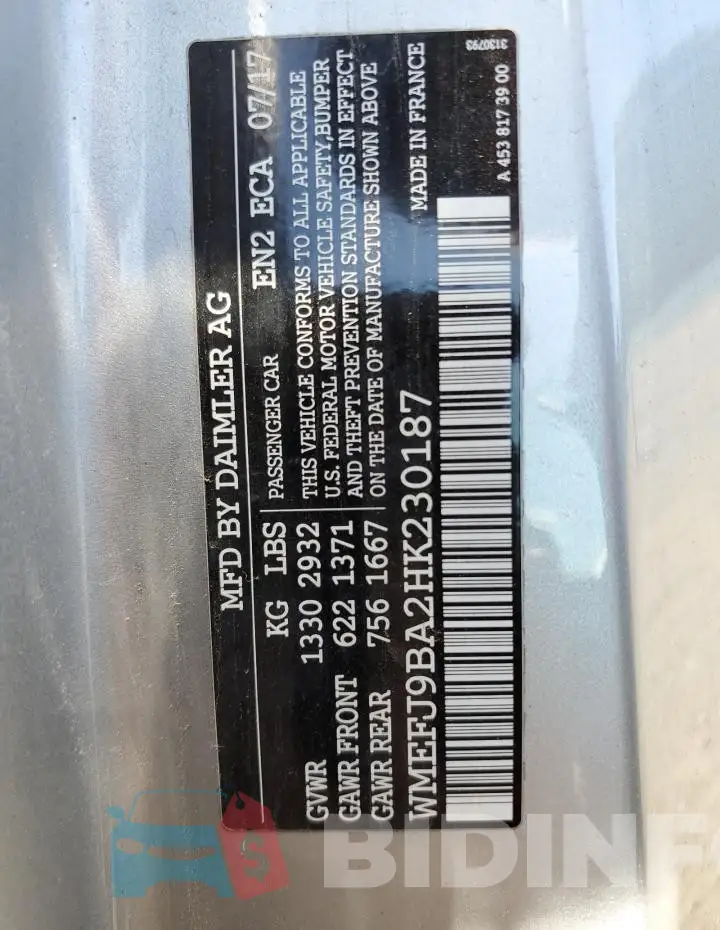 WMEFJ9BA2HK230187 Photo# 12