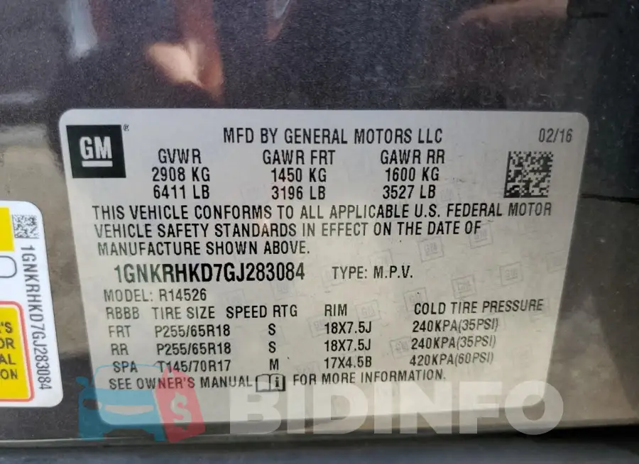 1GNKRHKD7GJ283084 Photo# 12