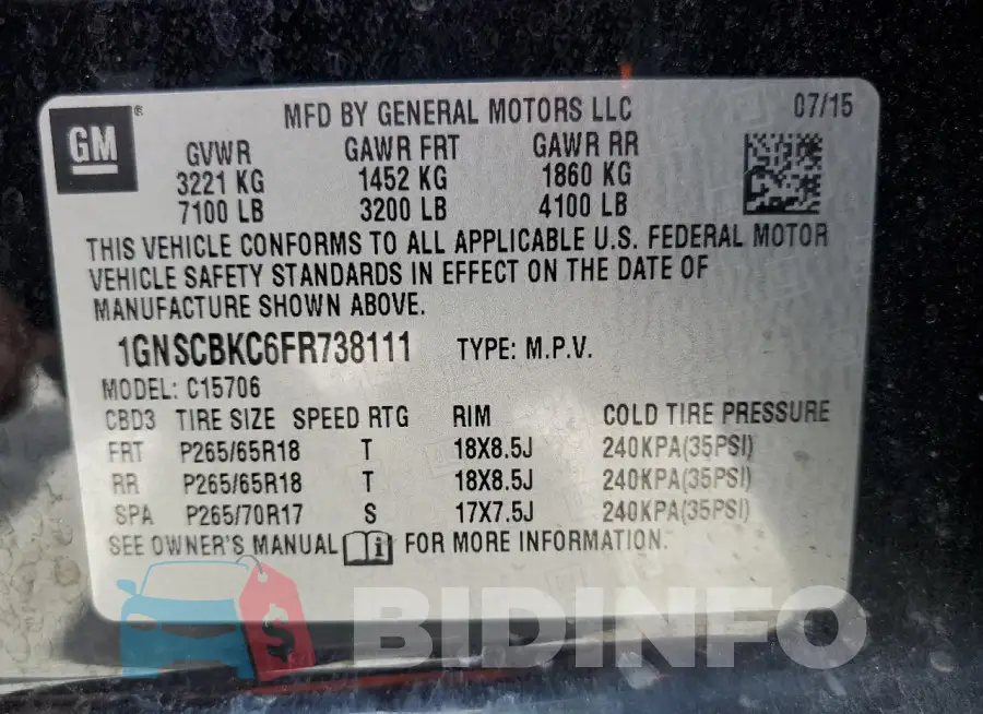 1GNSCBKC6FR738111 Photo# 13