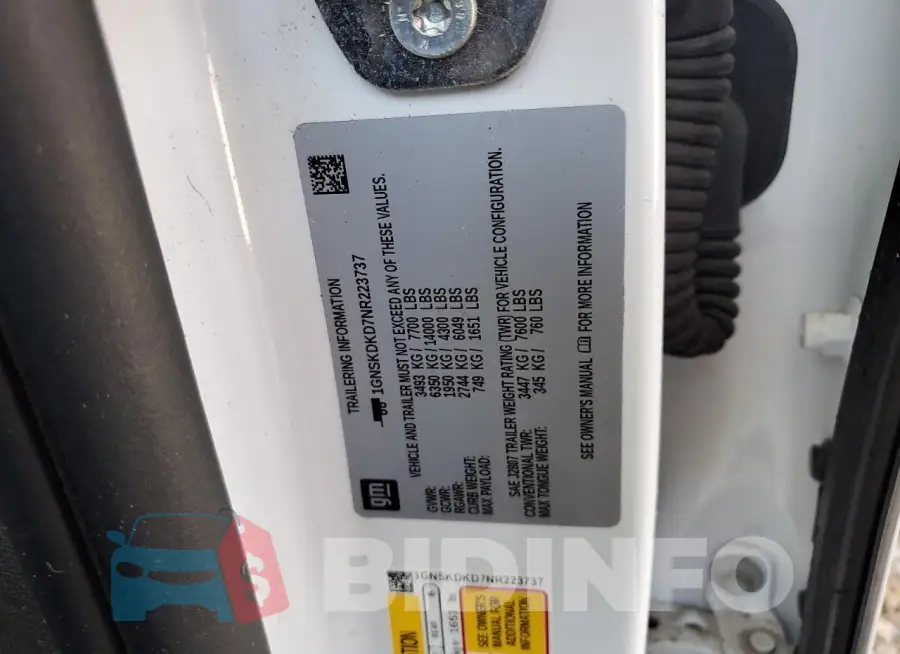 1GNSKDKD7NR223737 Photo# 12