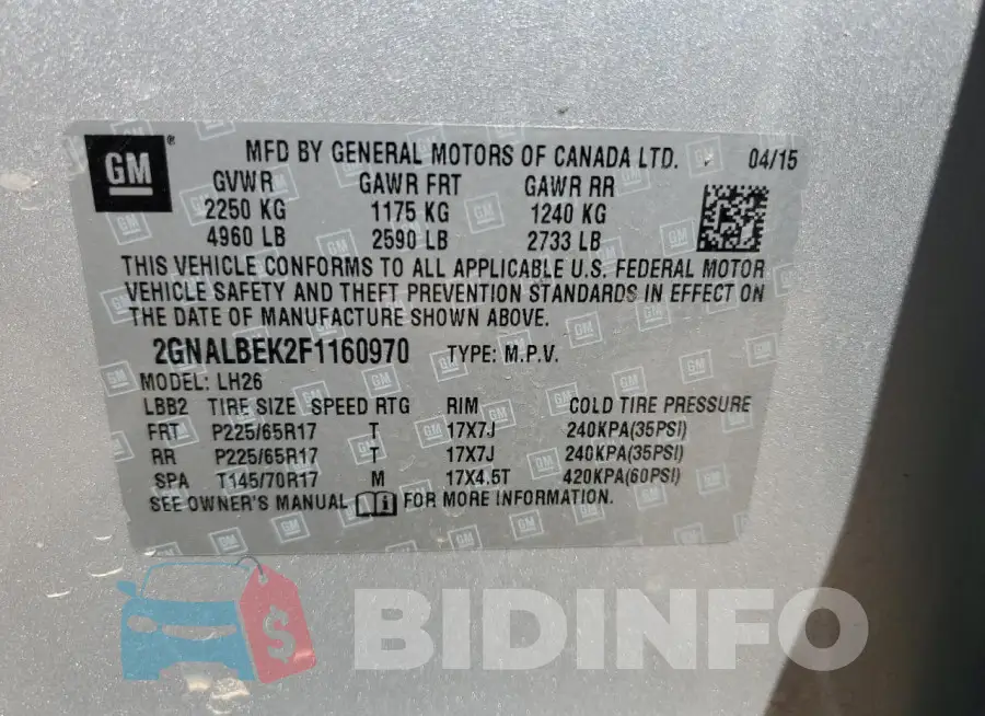 2GNALBEK2F1160970 Photo# 13