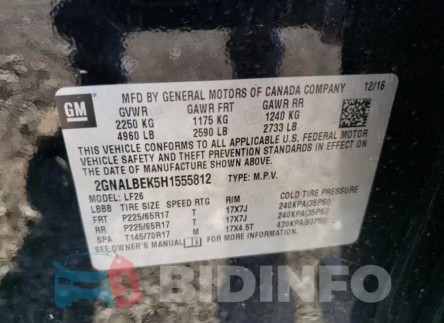 2GNALBEK5H1555812 Photo# 13
