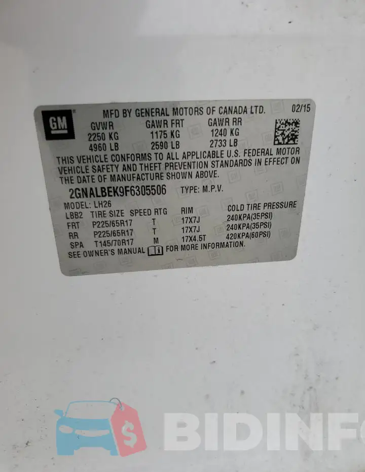 2GNALBEK9F6305506 Photo# 14