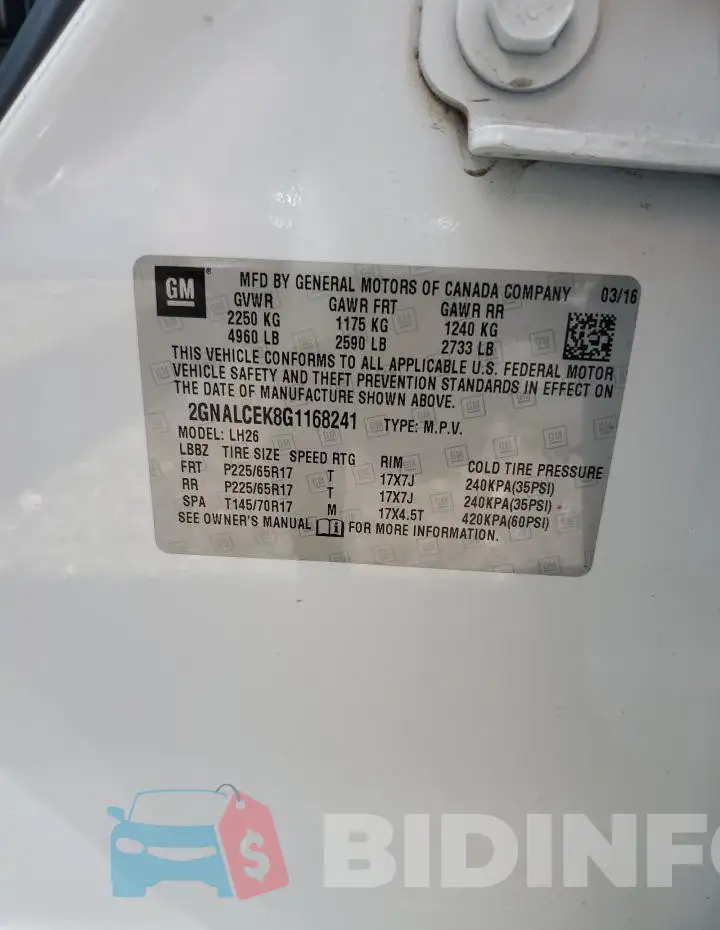 2GNALCEK8G1168241 Photo# 13