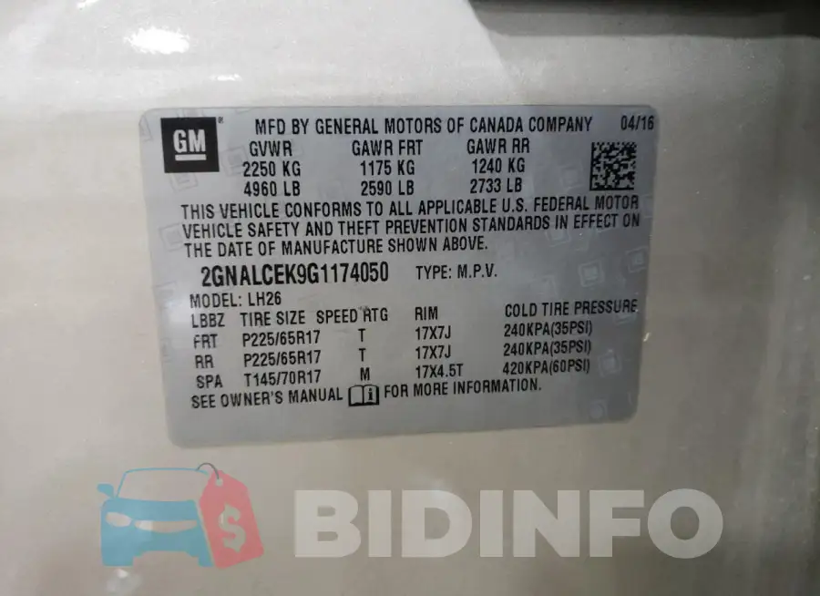 2GNALCEK9G1174050 Photo# 13