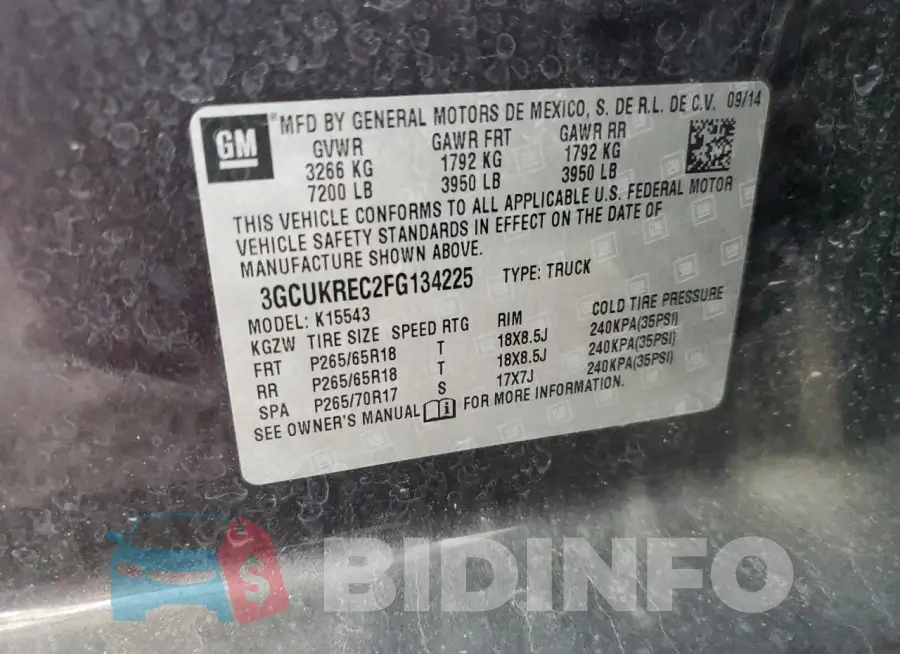 3GCUKREC2FG134225 Photo# 12