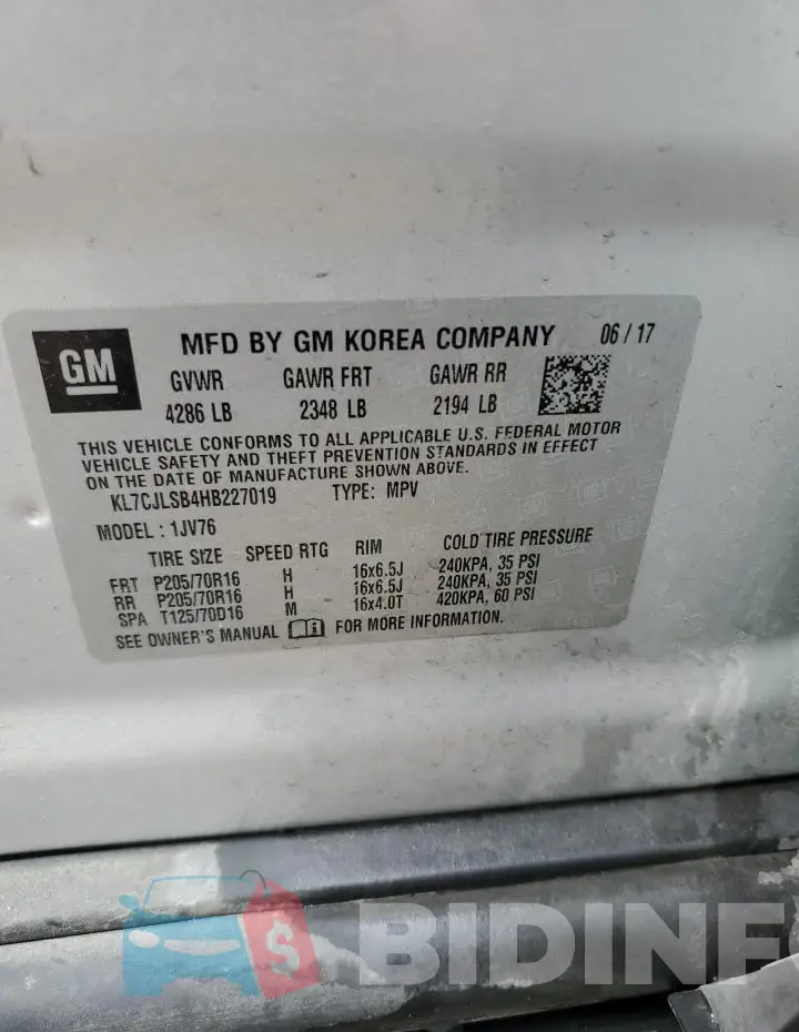 KL7CJLSB4HB227019 Photo# 14