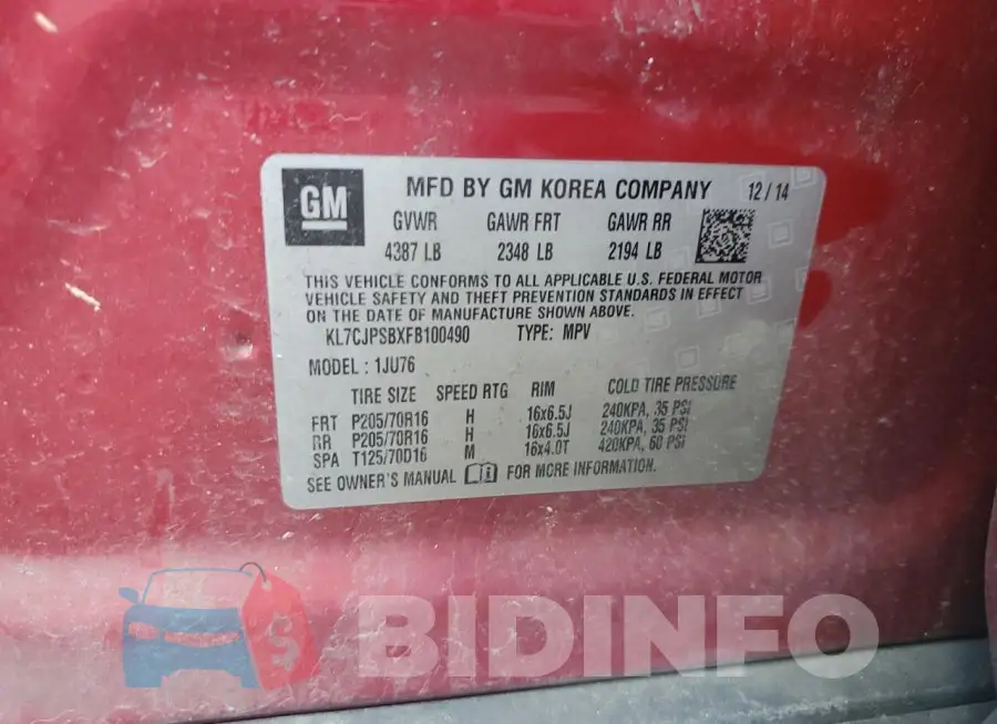 KL7CJPSBXFB100490 Photo# 12