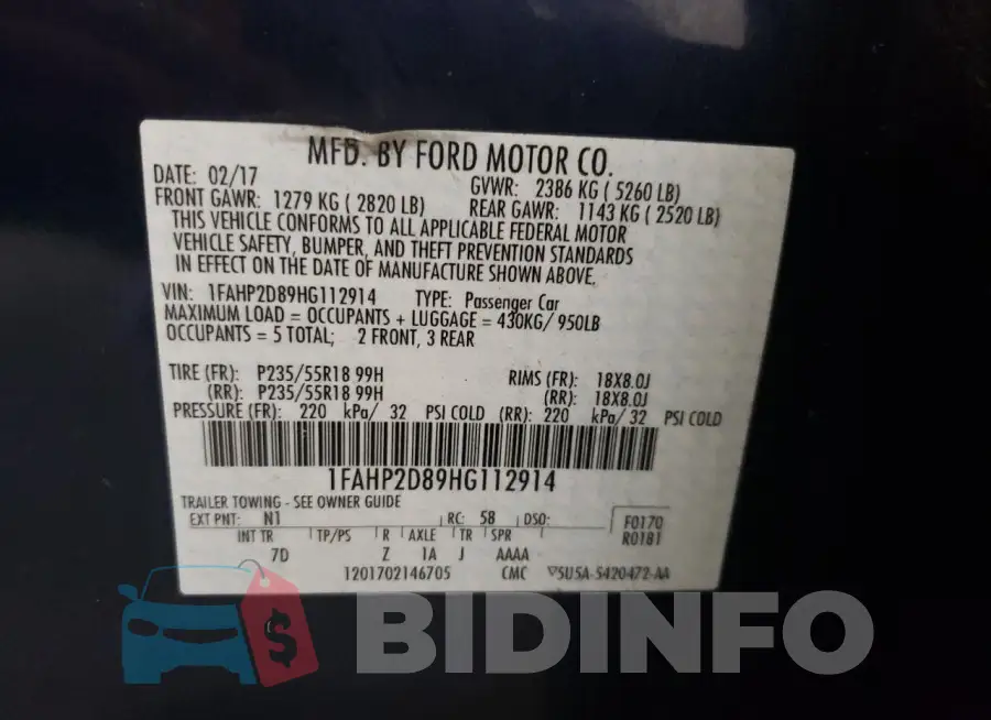 1FAHP2D89HG112914 Photo# 12