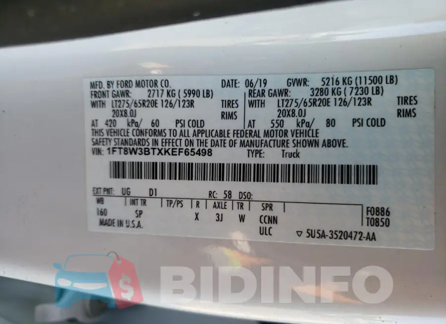 1FT8W3BTXKEF65498 Photo# 12