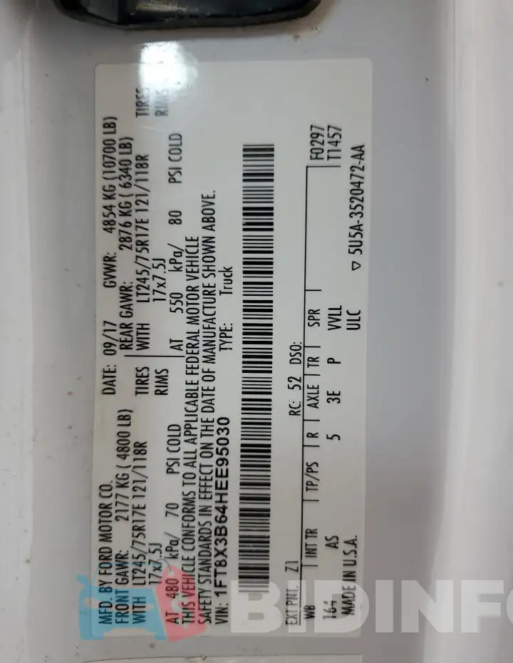 1FT8X3B64HEE95030 Photo# 12