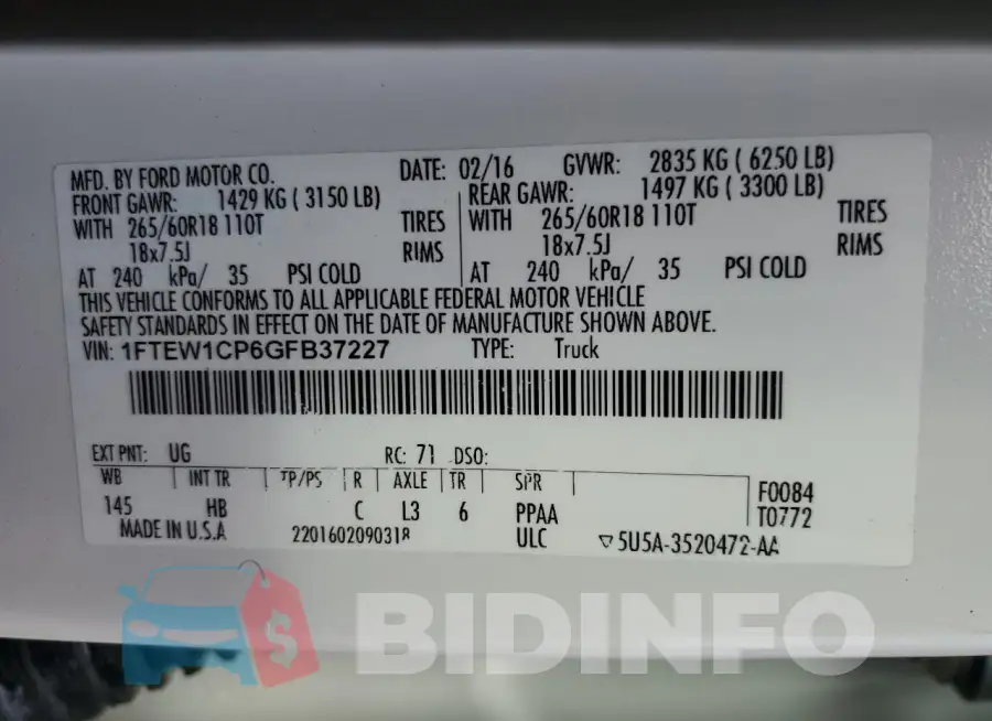 1FTEW1CP6GFB37227 Photo# 12