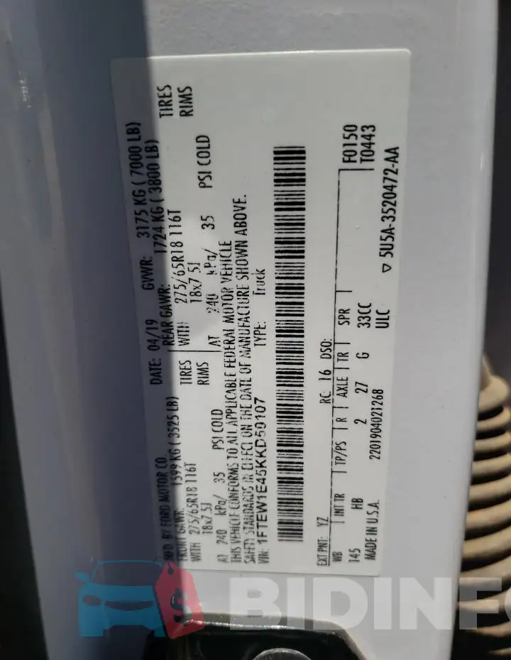 1FTEW1E45KKD50107 Photo# 12