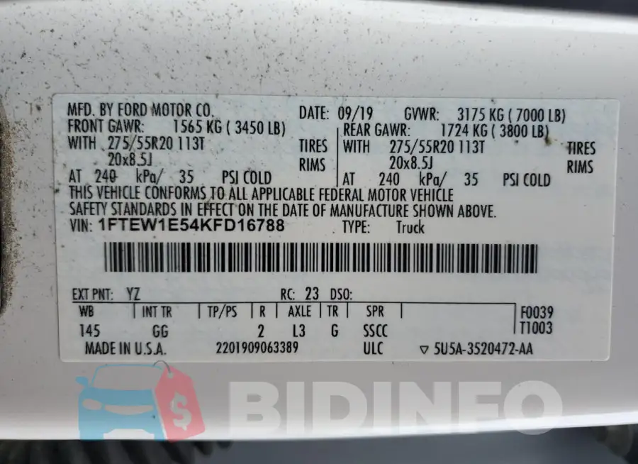 1FTEW1E54KFD16788 Photo# 12