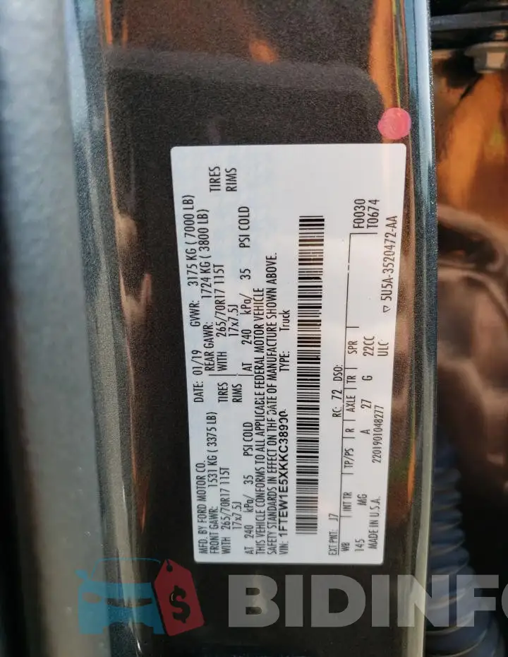 1FTEW1E5XKKC38900 Photo# 12