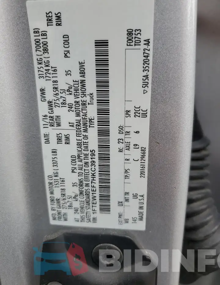1FTEW1EF7HKC39195 Photo# 12