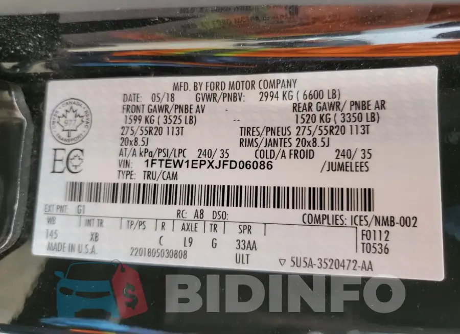 1FTEW1EPXJFD06086 Photo# 12