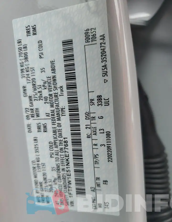 1FTFW1E51NKE77681 Photo# 13