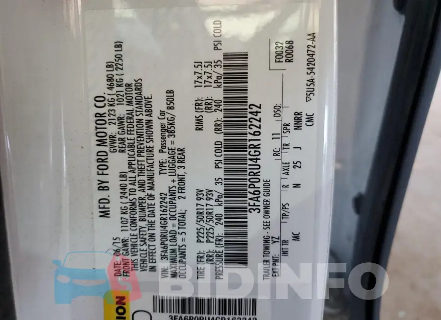 3FA6P0RU4GR162242 Photo# 13