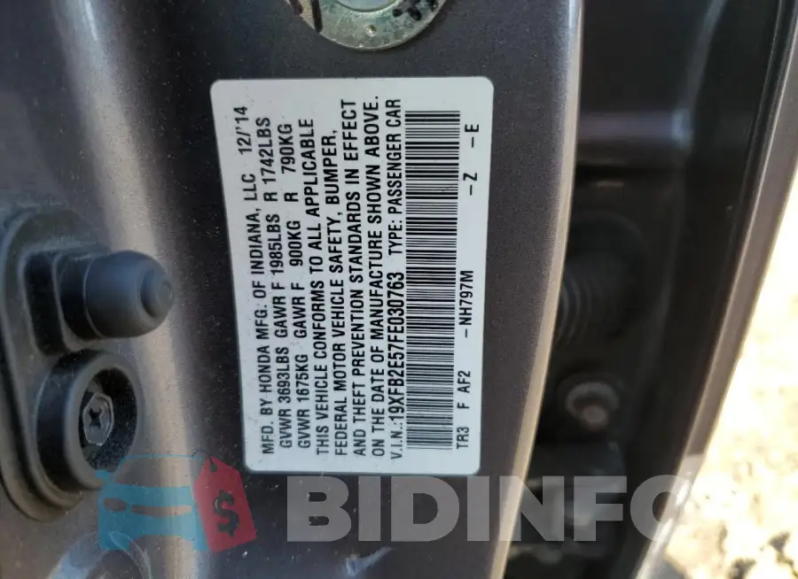 19XFB2E57FE030763 Photo# 13