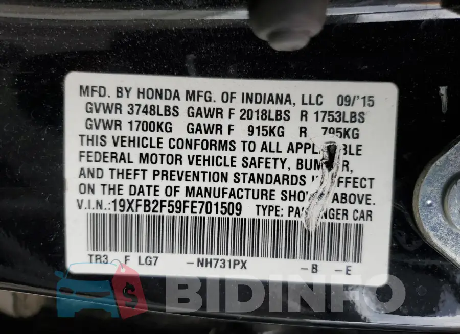 19XFB2F59FE701509 Photo# 12