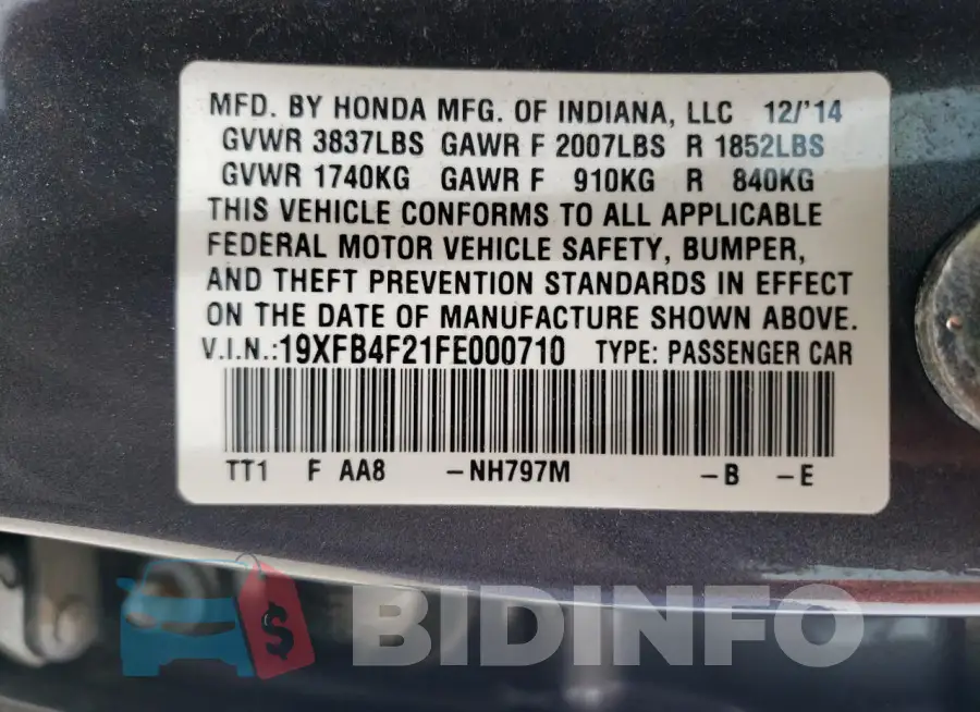 19XFB4F21FE000710 Photo# 13