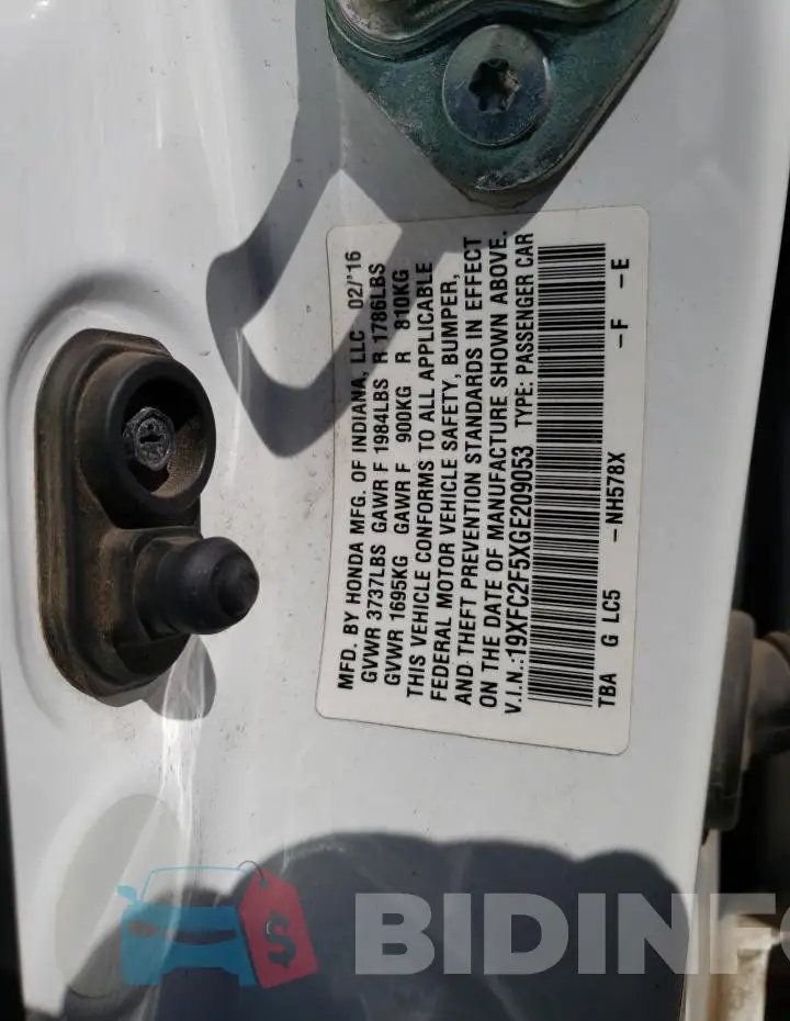 19XFC2F5XGE209053 Photo# 13