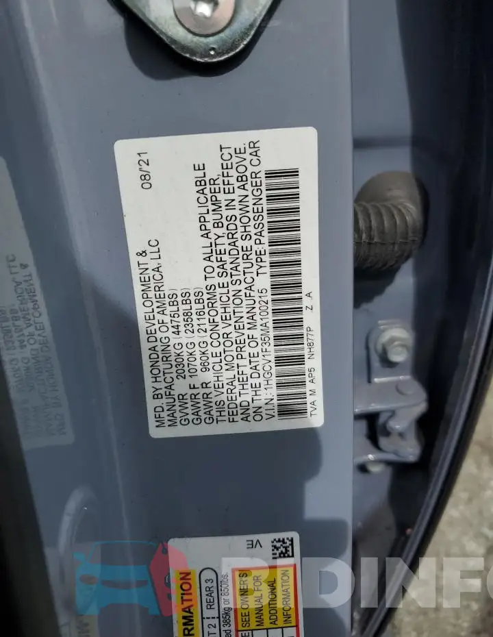1HGCV1F35MA100215 Photo# 12