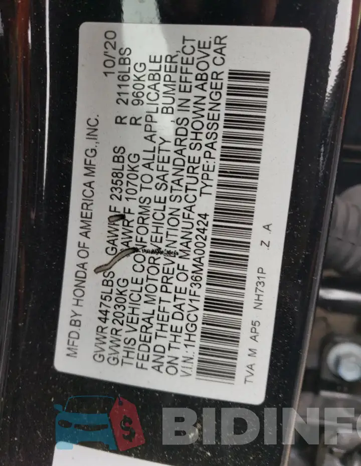 1HGCV1F36MA002424 Photo# 12