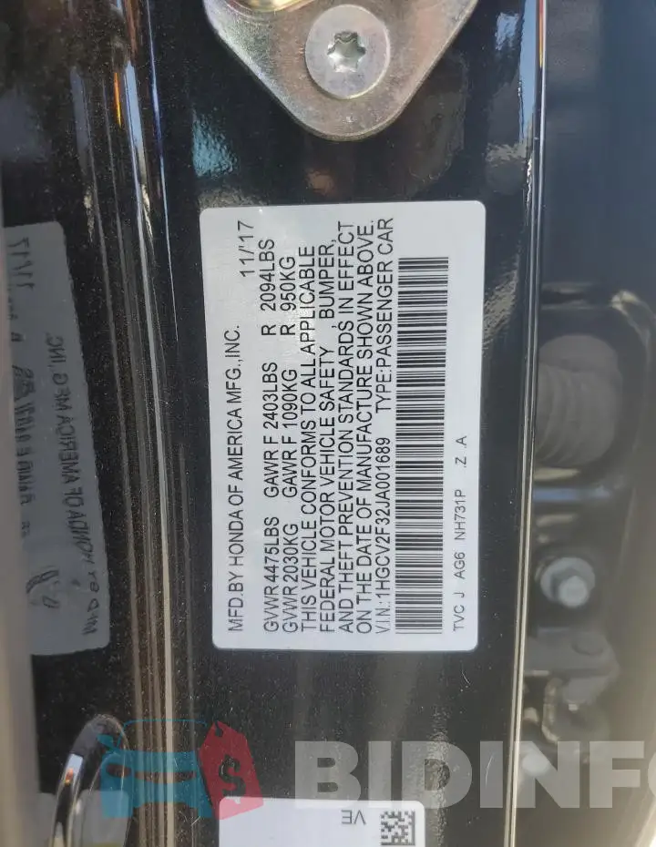 1HGCV2F32JA001689 Photo# 12