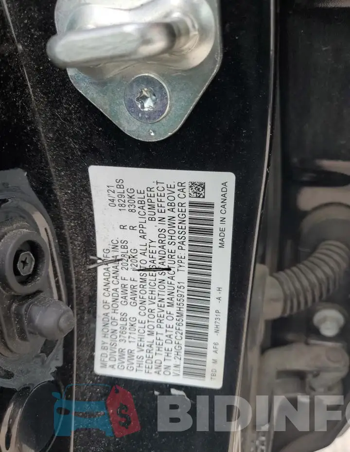 2HGFC2F65MH559751 Photo# 12