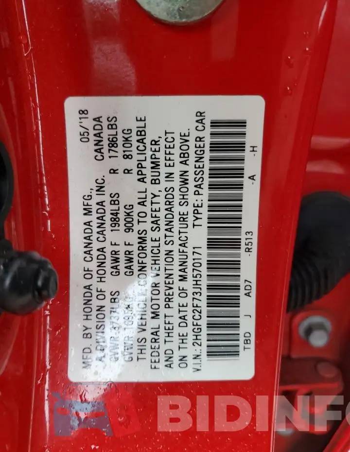 2HGFC2F73JH570171 Photo# 12