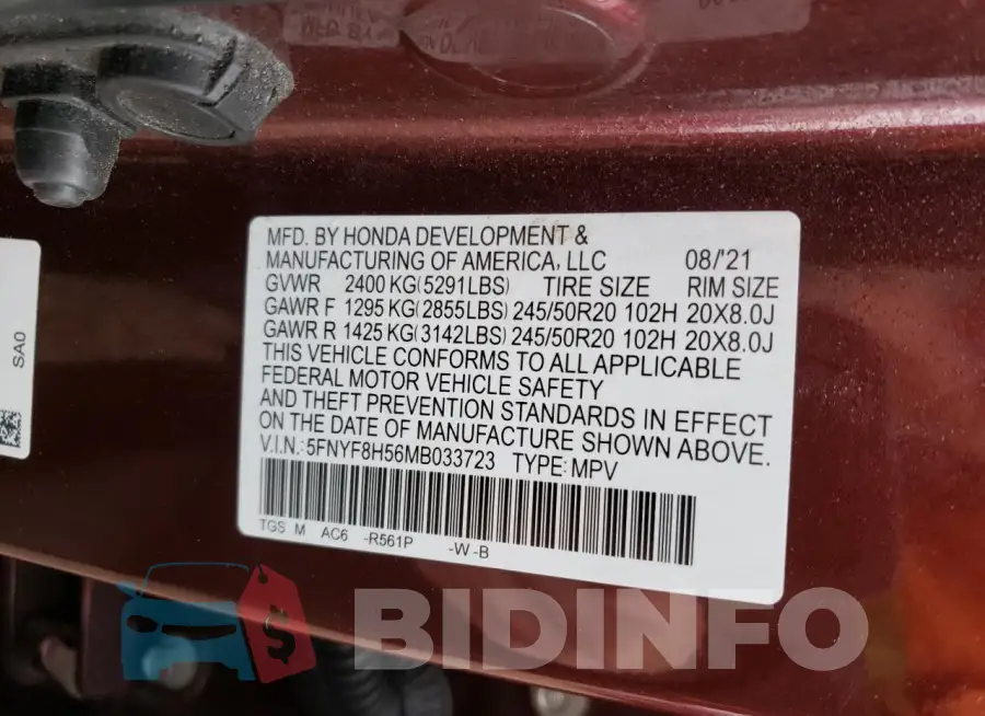 5FNYF8H56MB033723 Photo# 14