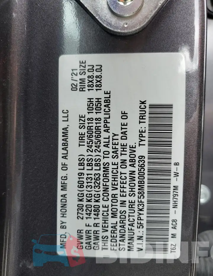 5FPYK3F58MB005639 Photo# 12