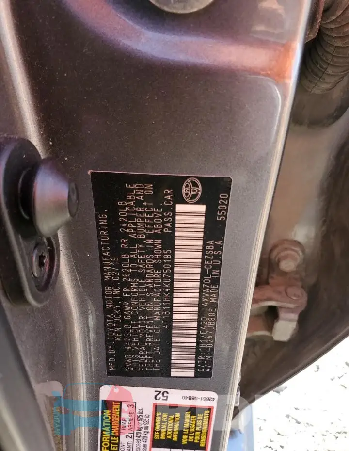 4T1B11HK4KU750185 Photo# 12