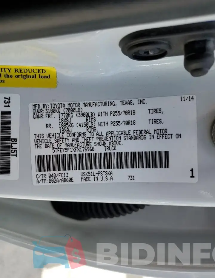 5TFEY5F1XFX176968 Photo# 13