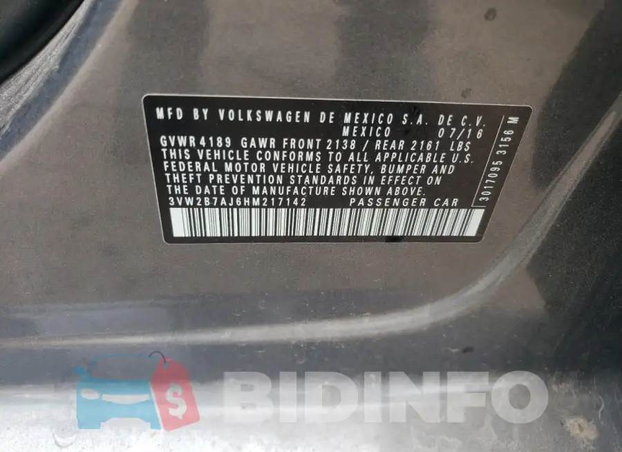3VW2B7AJ6HM217142 Photo# 12