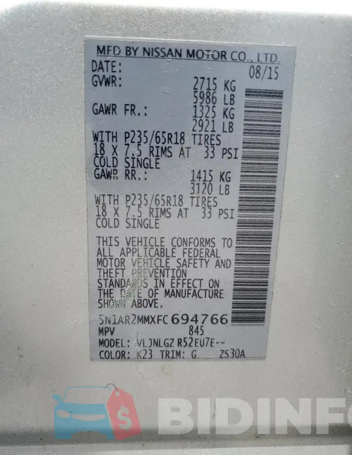 5N1AR2MMXFC694766 Photo# 14