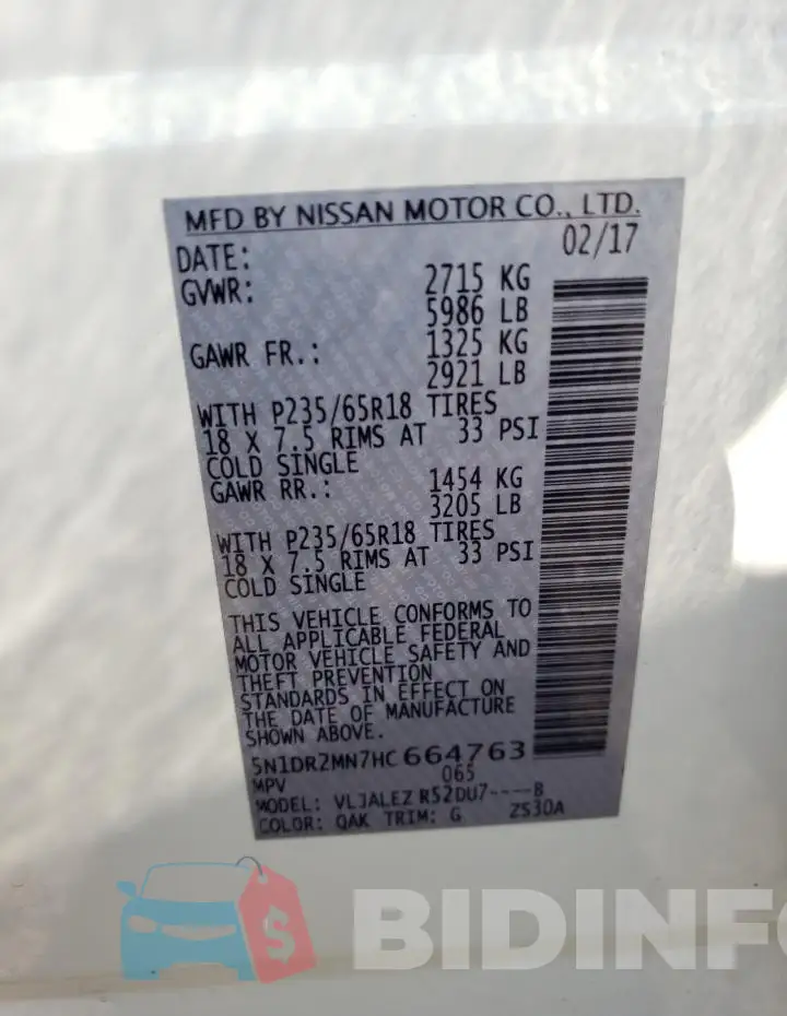 5N1DR2MN7HC664763 Photo# 13