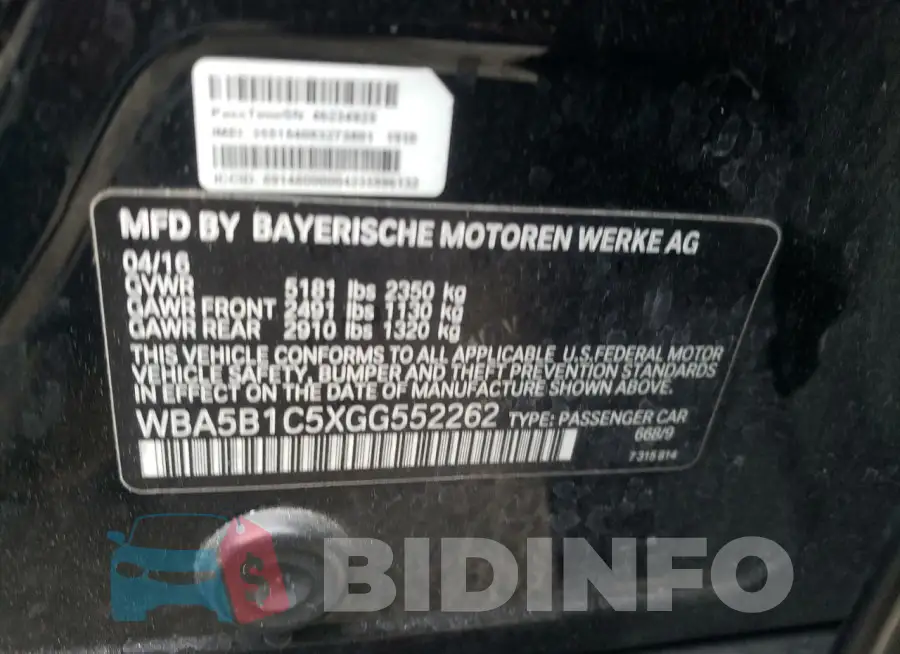 WBA5B1C5XGG552262 Photo# 12
